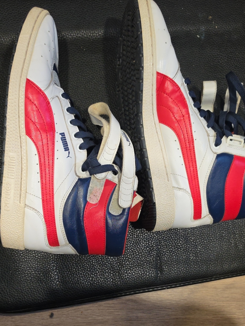 Puma High-Top Sneakers in White, Red & Navy